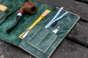 Personalized Leather Pipe Pouch/Pipe Roll - Rustic Green