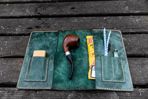 Personalized Leather Pipe Pouch/Pipe Roll - Rustic Green