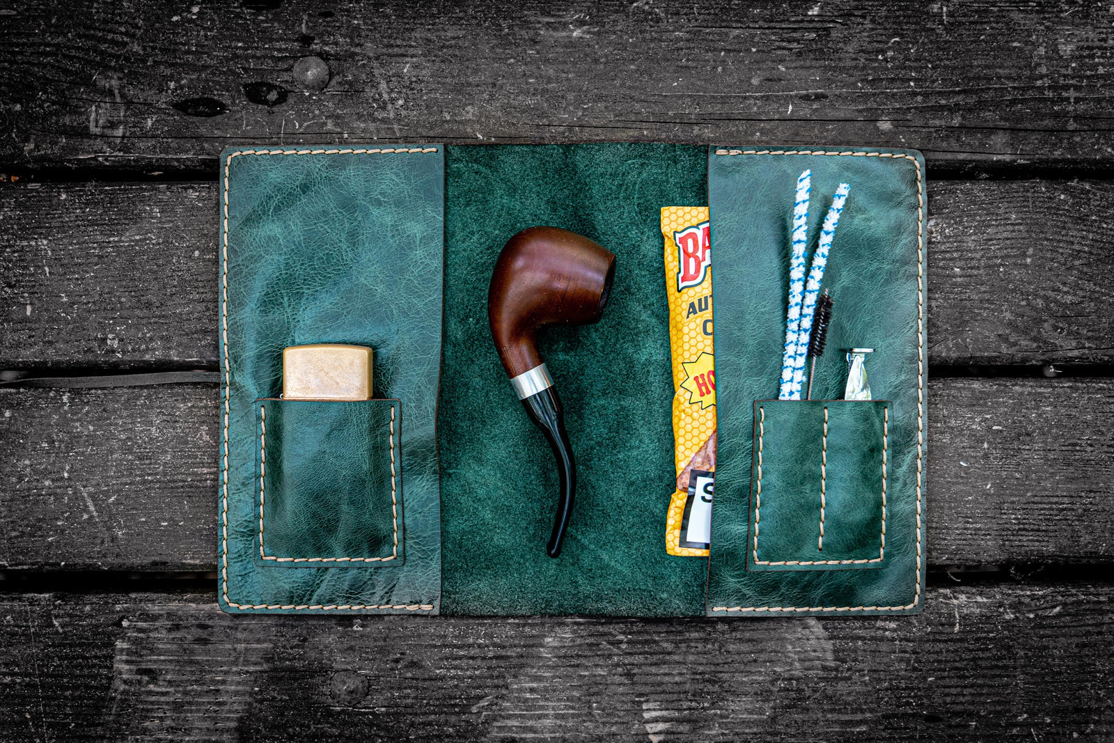 Personalized Leather Pipe Pouch/Pipe Roll - Rustic Green