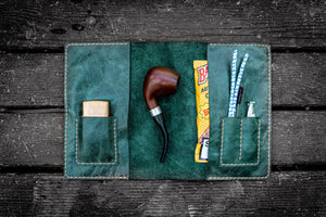 Personalized Leather Pipe Pouch/Pipe Roll - Rustic Green