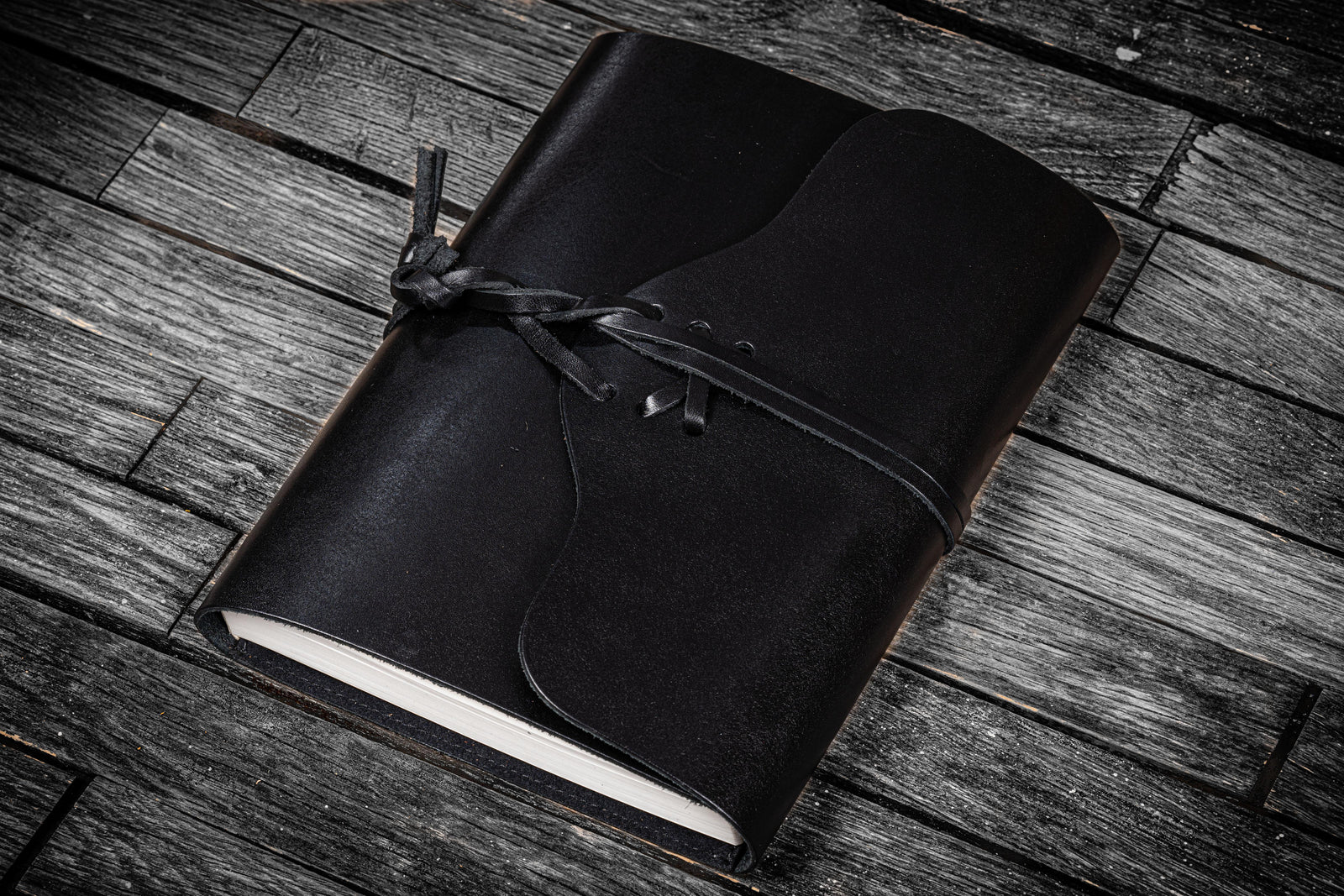Refillable Leather Wrap Journal / Planner Cover - Black