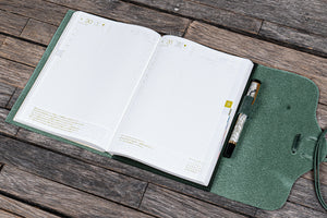 Refillable Leather Wrap Journal / Planner Cover - Crazy Horse Forest Green
