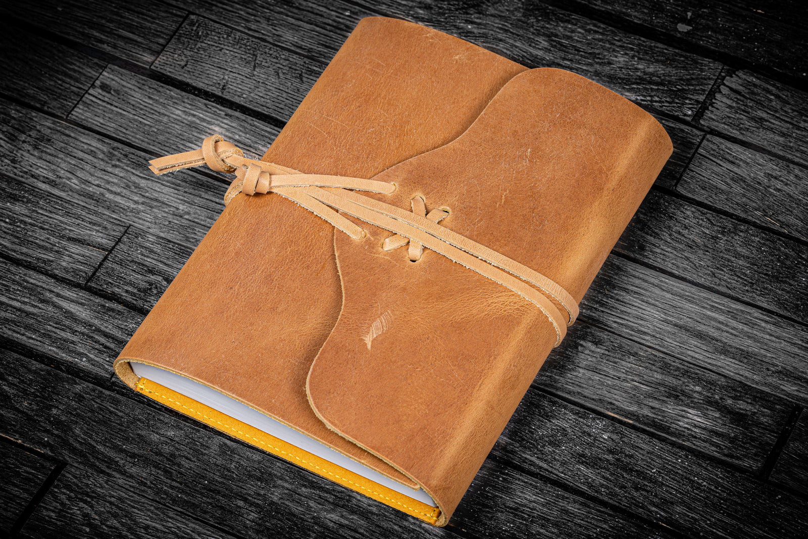 Refillable Leather Wrap Journal / Planner Cover - Crazy Horse Honey Ochre