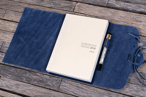 Refillable Leather Wrap Journal / Planner Cover - Crazy Horse Navy Blue