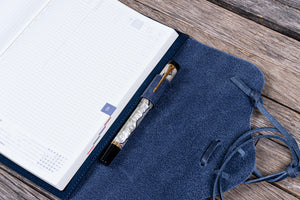 Refillable Leather Wrap Journal / Planner Cover - Crazy Horse Navy Blue