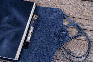 Refillable Leather Wrap Journal / Planner Cover - Crazy Horse Navy Blue