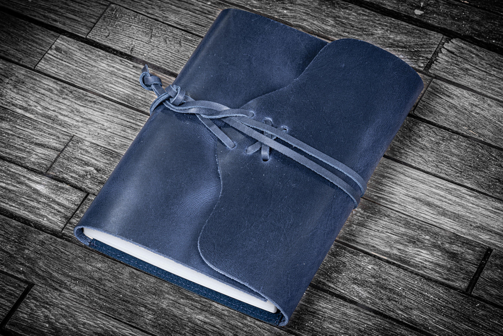 Refillable Leather Wrap Journal / Planner Cover - Crazy Horse Navy Blue