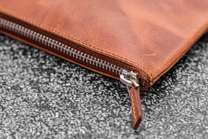 Leather Slip-N-Zip 4 Slots Zippered Pen Pouch - C.H. Tan