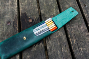 The Charcoal Leather Pencil Case for Blackwing Pencils - Crazy Horse Forest Green