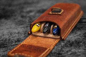 The Old School - Leather Molded Pen Case for 3 Pens - Distressed Leather