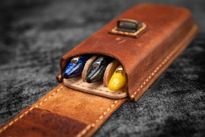 The Old School - Leather Molded Pen Case for 3 Pens - Distressed Leather