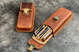The Old School - Leather Molded Pen Case for 3 Pens - Distressed Leather