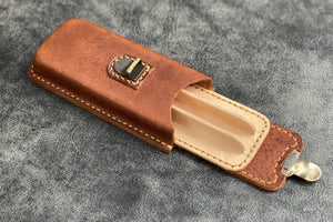 The Old School - Leather Molded Pen Case for 3 Pens - Distressed Leather