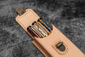 The Old School - Leather Molded Pen Case for 3 Pens - Undyed Leather