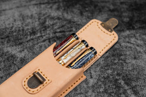 The Old School - Leather Molded Pen Case for 3 Pens - Undyed Leather
