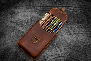 The Old School - Leather Molded Pen Case for 5 Pens - Distressed Leather
