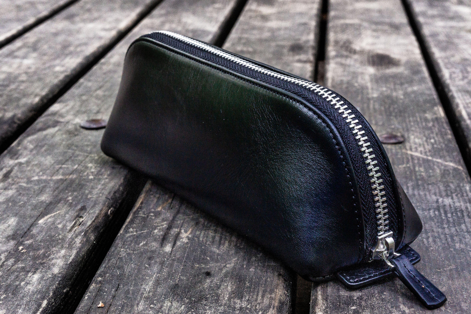 XLarge Zipper Leather Pencil Case - Black