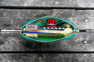 XLarge Zipper Leather Pencil Case - Green
