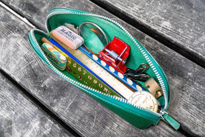 XLarge Zipper Leather Pencil Case - Green
